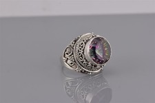 Sterling Silver Ornate Looped Bezel Mystic Topaz Statement Band Ring 925 Sz: 5