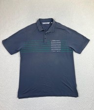 Travis Mathew Polo Shirt Mens Large Blue Green Striped Pocket Performance Golf
