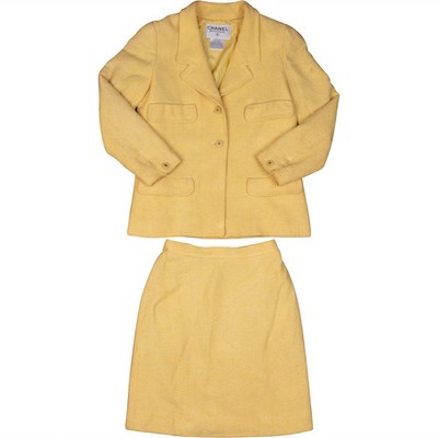 Chanel Yellow Tweed Jacket Set (DE34 / FR36) Coco CC Jacke