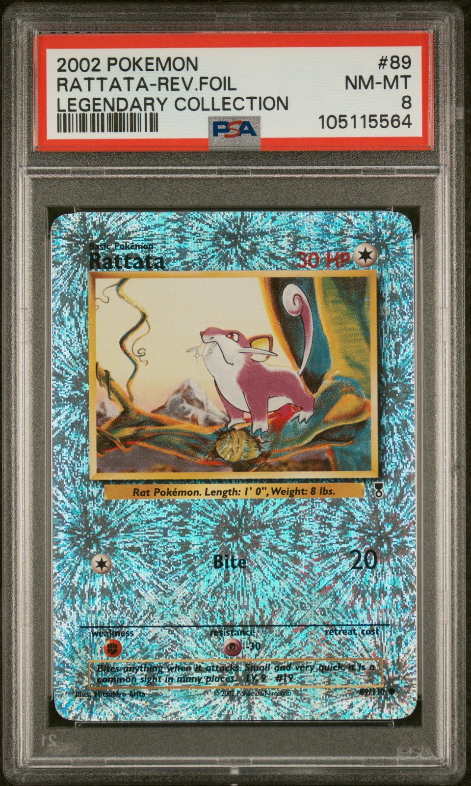 2002 POKEMON LEGENDARY COLLECTION #89 RATTATA-REVERSE FOIL PSA 8
