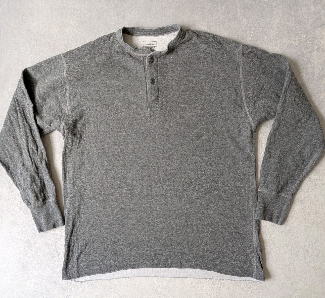 LL Bean Shirt Mens XL Reg Gray River Driver Traditional Fit Henley Wool 2 Layer