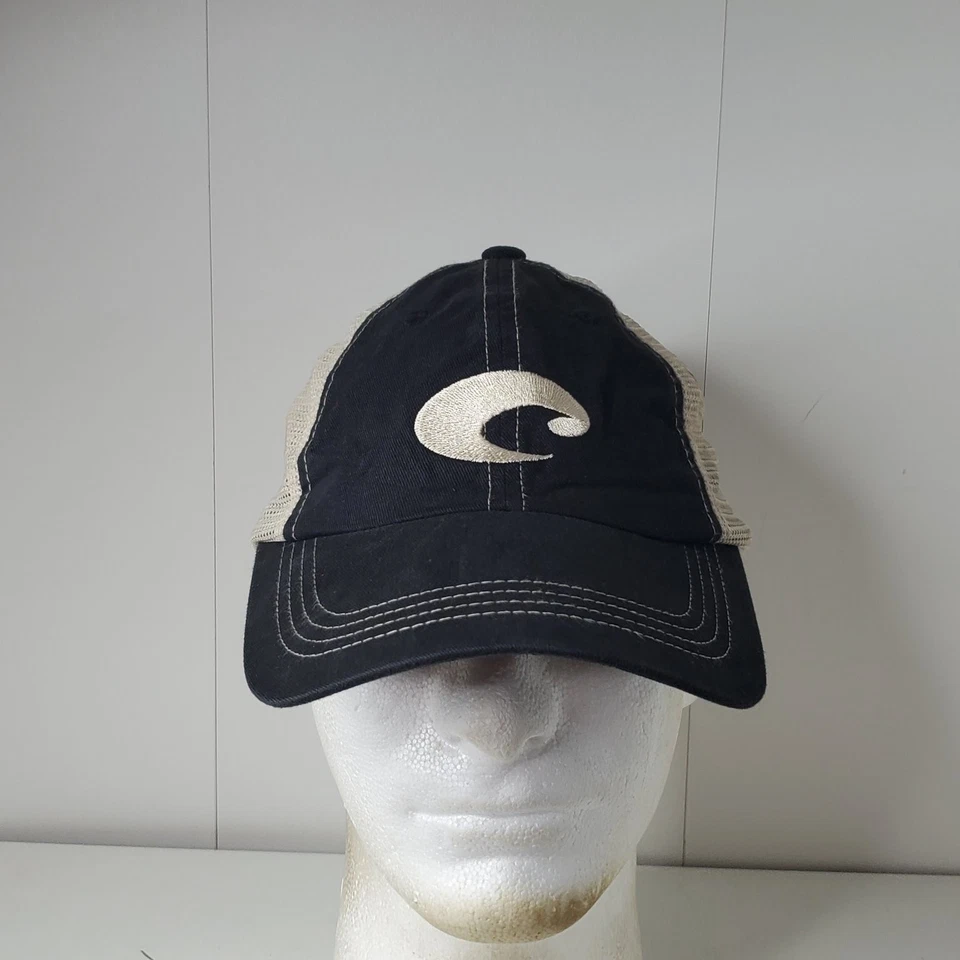 Costa Hat Mesh Trucker Cap Men's Adjustable Black Cream 65% Cotton Surfing Logo - Image 2 of 4