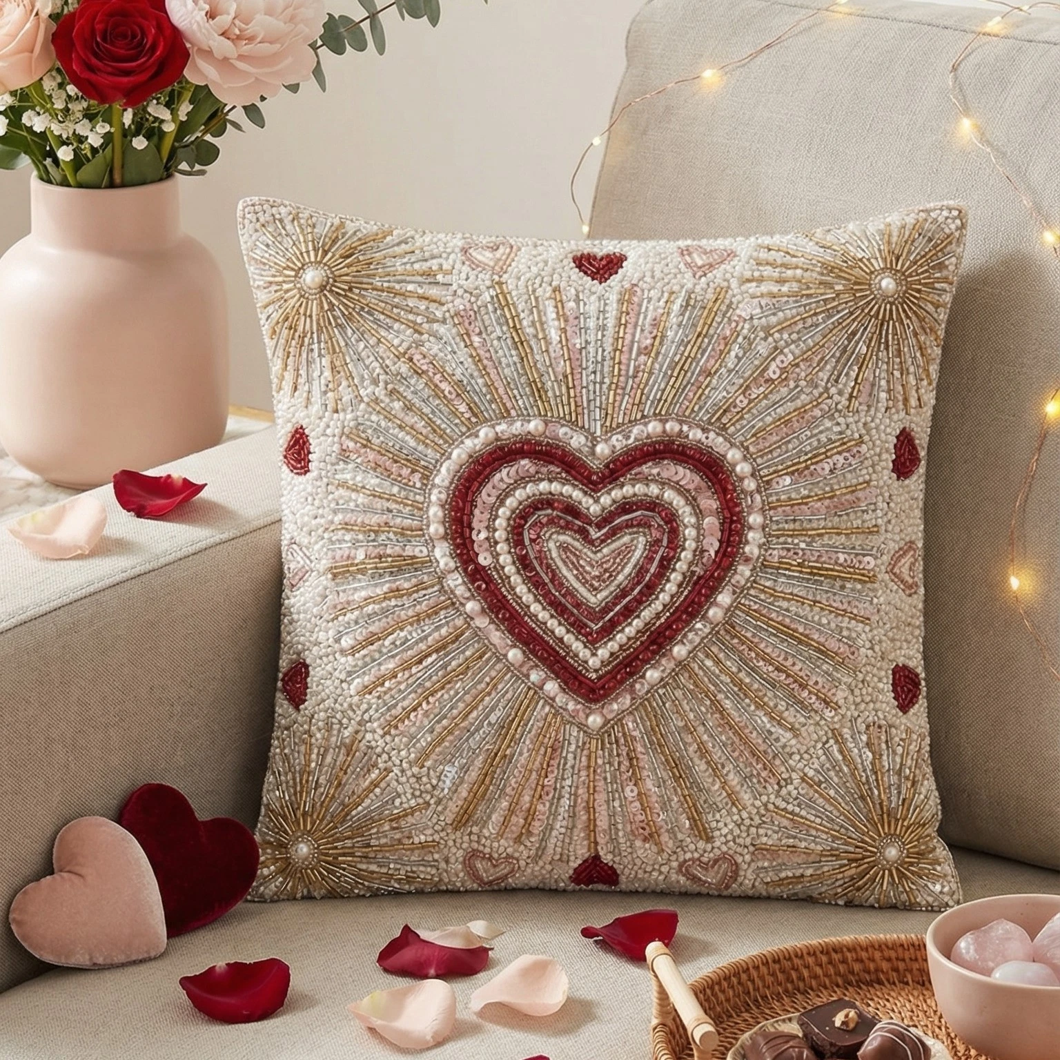 Beaded Heart Throw Pillow Cover – Romantic Decorative Cushion for Bed & Sofa
Opens in a new window o