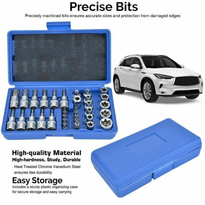 34Pcs Torx Star Socket Bit Set 3/8'' Male Female E&T Sockets Garage Tool Case P