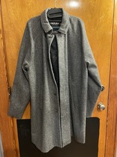 FARAH VINTAGE Grey Herringbone Overcoat Size XXL Wool Blend Raglan Sleeve Coat
