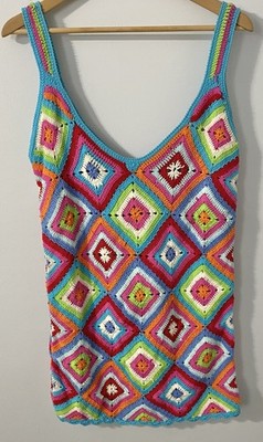 Show Me Your Mumu Multi Square Crochet Libra Dress Cover Up S Beach Festival