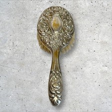 Hair Brush Women Silver Tone Vintage Rose Repousse Ornate Victorian-Needs Repair