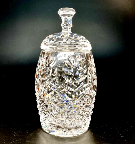 Vintage Waterford Crystal Pineapple Biscuit Barrel w/ Lid Ireland 8.25" Tall