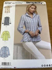 Simplicity Pattern 8297 Ms Button Front Shirt w/Sleeve Hemline Opts Sz 6-14