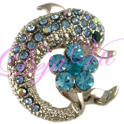 RHODIUM PLATED CRYSTAL DOLPHIN BROOCH PIN MADE WITH SWAROVSKI ELEMENTS - Bild 4 von 6