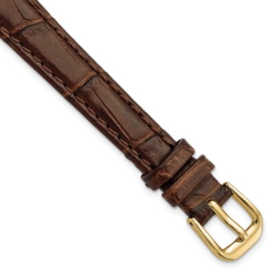12mm Brown Wild Alligator-Style Grain Leather Gold-tone Buckle Watch Band