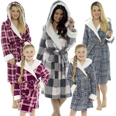 Ladies Girls Matching Mini Me Hooded Check Tartan Dressing Gown Robe Sherpa Trim | eBay Ladies Girls Matching Mini Me Hooded Check Tartan Dressing Gown Robe Sherpa Trim | eBay