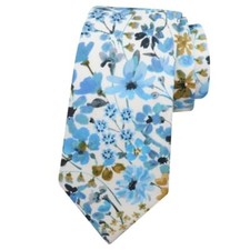 Mens Floral Ties, Skinny Cotton Flower Ties for Men, 2.7" Brown,cyan,blue,white