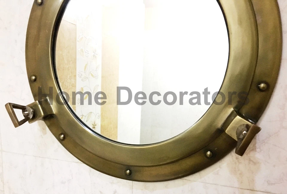 17" Wall Hanging Mirror Porthole Round Antique Frame Home Decor Wall Mirror  - Image 3 of 4