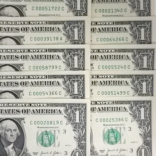 Low Fancy Serial Number 1 Dollar Bill Leading 0s Lot of 10 000xxxx