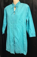 Ethnic Turquoise Cotton Embroidered Caftan small Size M only fits Size S by Silk