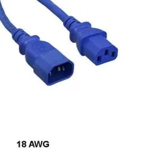 Blue 4ft AC Power Extension Cable Cord IEC-60320 C13 to C14 18AWG 10A/250V SVT