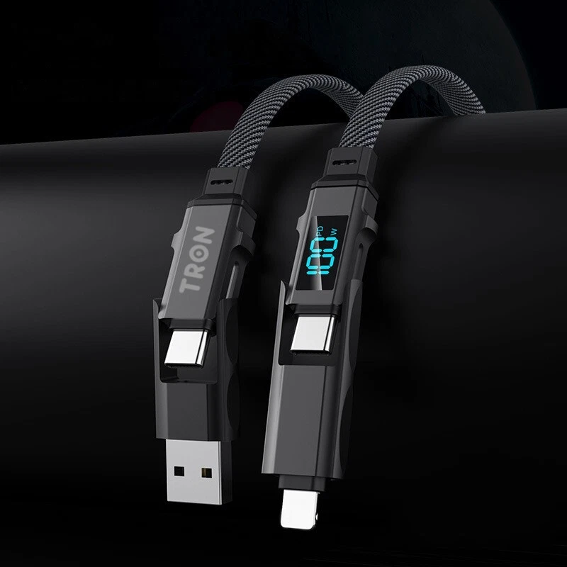 TRON 4 in 1 Digital Display Braided Charging Cable 100W | 5FT - Image 3 of 4