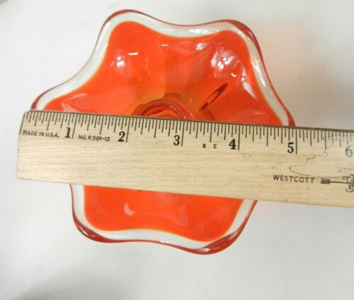 1 Viking Glass Candle Holder Persimmon Orange Clear Crest Footed 6 Petals DC - Picture 3 of 5