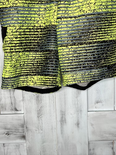 BOYS NIKE FLUORESCENT YELLOW BLACK GRAY STRIPED LACE UP BOARD SHORTS SWIM LARGE - Picture 3 of 14
