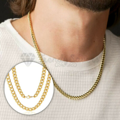 24 Inch Gold Stainless Steel 5mm Cuban Curb Chain Necklace For Unisex + Box