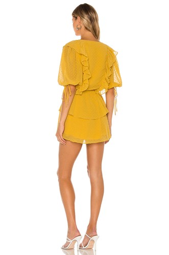 $228 YUMI KIM Hailey Ruffle Tiered Mini Dress S Swiss Dot Marigold Yellow - Picture 4 of 6