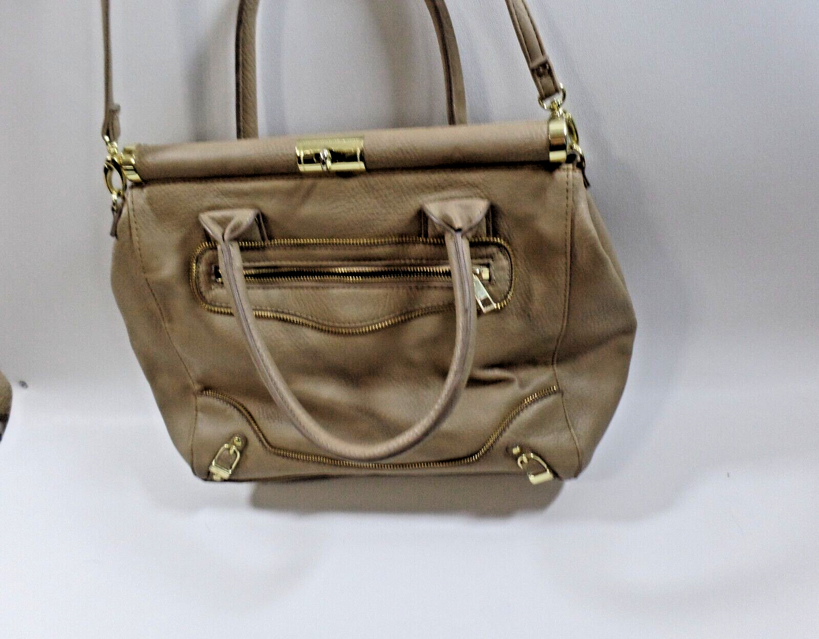 Olivia Joy New York Beige Shoulder Bag with Large Zipper Pocket