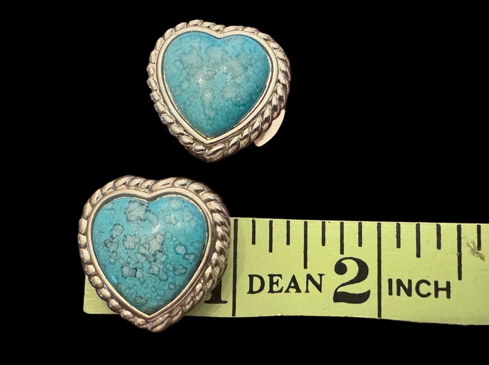 2 Vintage Silver Tone Faux Turquoise Heart Button Covers Cute Accent Piece P1 - Image 4 of 4