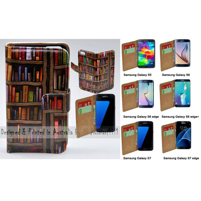 For Samsung Galaxy Series Bookshelf Theme Print Wallet Mobile Phone Case  Cover Australia
