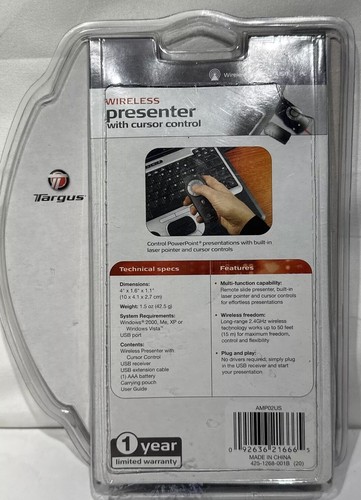 Targus Wireless Presenter Laser Pointer Remote AMP02US New & Sealed Genuine OEM - Picture 5 of 9