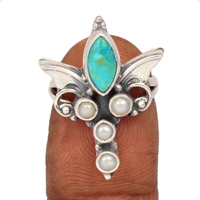 Composite Kingman Blue Mohave Turquoise & Pearl 925 Silver Ring s.5.5 ...