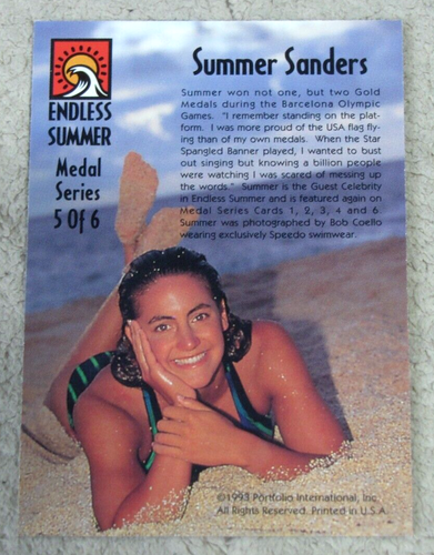 Traje de baño Portfolio Summer Sanders 1993 tarjeta de inserción adicional #5 serie medalla - Imagen 2 de 2