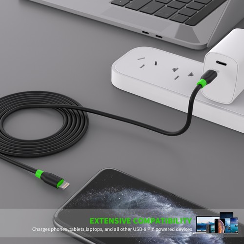 4FT PD Fast Charge USB-C to 8-Pin Cable - Black - Photo 5 sur 5