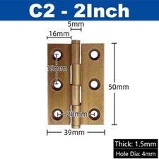 Image of Brass Door Butt Hinge Cabinet Cupboard Trinket Box Hinges 1/1.5/2/2.5/3/3.5 Inch