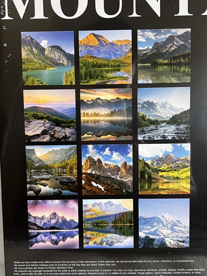 2025 Wall Calendar MOUNTAINS 12 Months 12” X 24” When Opened FREE
