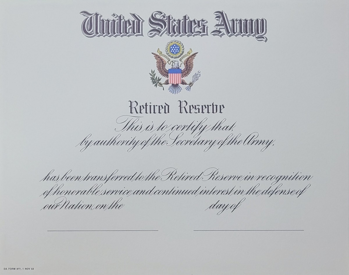 US Army Retired Reserve Certificate (Original Issue) | eBay US Army Retired Reserve Certificate (Original Issue) | eBay