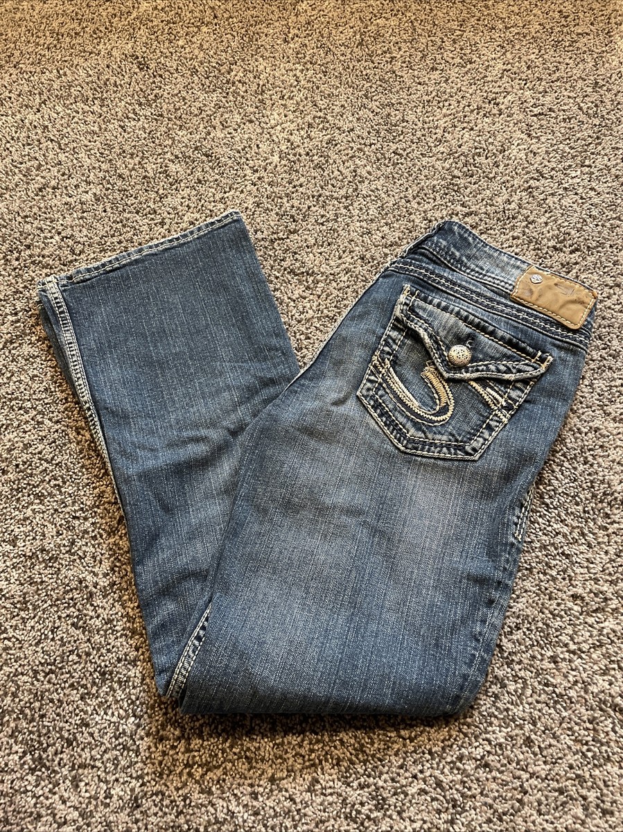 SILVER Jeans SUKI SURPLUS BOOTCUT Thick Stitch Flap Pockets Sz 27 X 30  Stretch