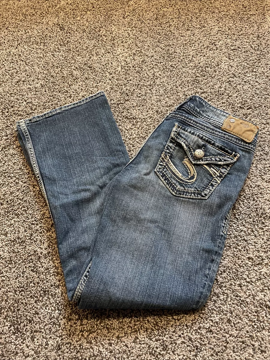 SILVER Jeans SUKI SURPLUS BOOTCUT Thick Stitch Flap Pockets Sz 27 X 30 Stretch