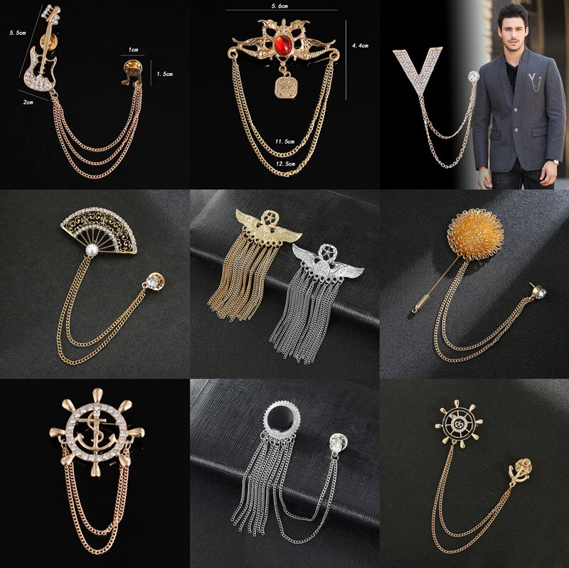 PATIKIL Gem Hanging Chain Booch Pin Hinestone Men Gem