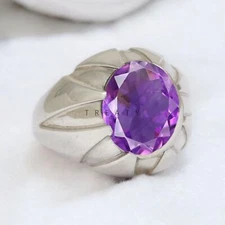 Amethyst Oval Cut Gemstone With 925 Sterling Silver Ring For Men's #647