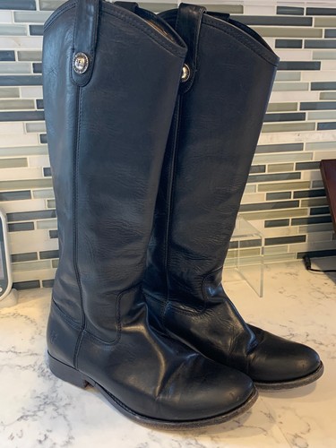 FRYE Womens Melissa Button Tall Riding BOOTS, Size US 7, Black Leather EUC