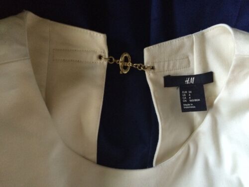 H&M Cotton Blend Sz 4 Sleeveless Colorblock Fitted Sheath Dress Navy Blue White - Picture 4 of 5