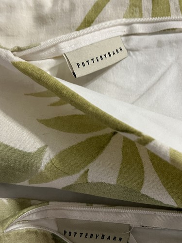 Pottery Barn Overlapping Leaves Pillow Covers 20x20 Green White EURO Set of 2 - Picture 3 of 9