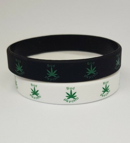 BUD PSYCHO SILICONE WRISTBANDS RUBBER BLACK WHITE BANDS ADULT WEED LEAF UNISEX - Picture 5 of 5