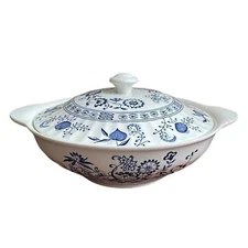 Blue Nordic J & G Meakin Covered Dish Tureen with Handles Onion Blue 9” 