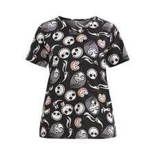 Nightmare Before Christmas Women's Graphic Scrub Top,Black Size 2XL
