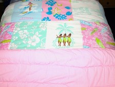 TWIN COMFORTER SET wt 2 PILLOWCASES  BEDSKIRT HAWAIIAN/BEACH THEME EXCELLENT 