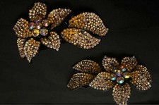 Large Floral Rhinestone Statement Hair Clips
