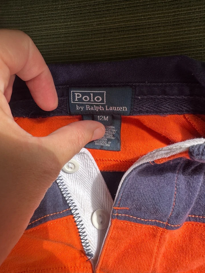 polo ralph lauren мальчиков регби оранжевый и темно-синий в полоску длинным рукавом размер 12 месяцев - Изображение 3 из 4