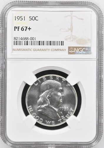 1951 Franklin Half NGC PF67+ Brilliant White Sporltess PR67+ RARE PO